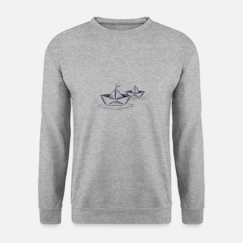 Papier Boote schöne Zeichnung gefaltete Boote - Unisex Pullover - Weißgrau meliert
