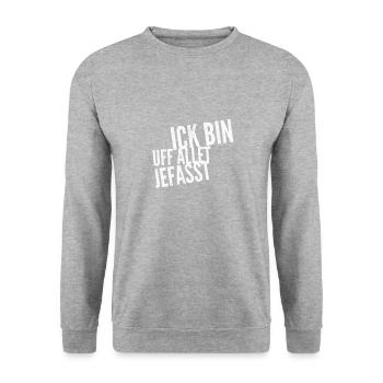 Ich bin auf alles gefasst geschenk - Unisex Pullover - Weißgrau meliert - Vorne - Alina (178cm) & Michal (187cm)