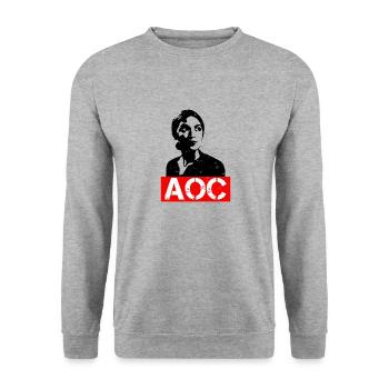 AOC for President 2024 Alexandria Ocasio-Cortez - Unisex Pullover - Weißgrau meliert - Vorne - Alina (178cm) & Michal (187cm)