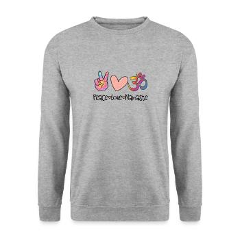 Peace Love Namaste Amoureux du Yoga Mandala Chakra OM - Sweat-shirt Unisexe - gris chiné - Devant - Alina (178cm) & Michal (187cm)