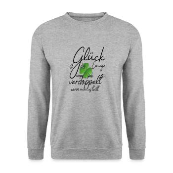Glück ist das Einzige was sich verdoppelt wenn.... - Unisex Pullover - Weißgrau meliert - Vorne - Alina (178cm) & Michal (187cm)