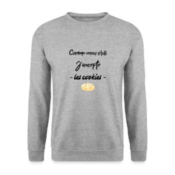 Comme mon ordi j'accepte les cookies - Sweat-shirt Unisexe - gris chiné - Devant - Alina (178cm) & Michal (187cm)