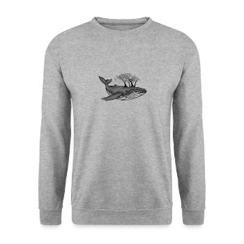 Naturschutz Wal mit Bäume Geschenkidee - Unisex Pullover - Weißgrau meliert - Vorne - Alina (178cm) & Michal (187cm)