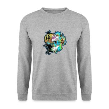 japanese wolf art - Unisex Sweatshirt - salt & pepper - Front - Alina (178cm) & Michal (187cm)