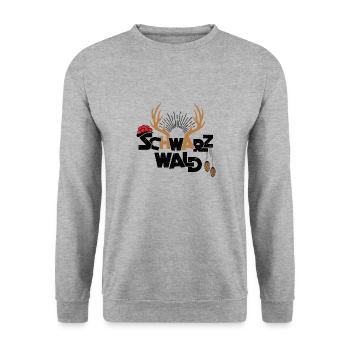 Schwarzwald Bollenhut Hirschgeweih Kuckucksuhr - Unisex Pullover - Weißgrau meliert - Vorne - Alina (178cm) & Michal (187cm)