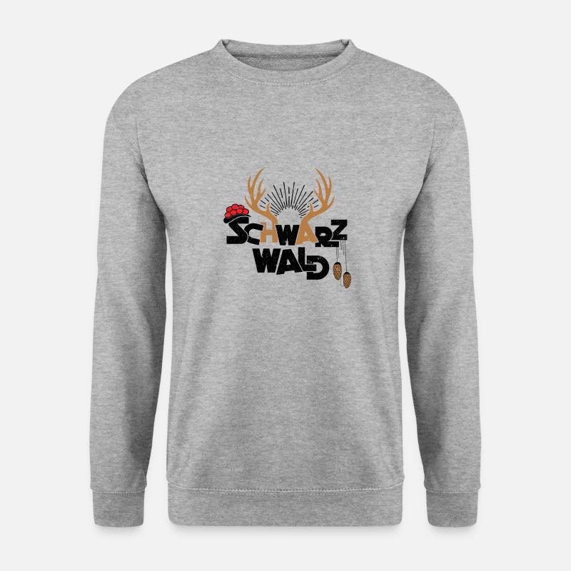 Schwarzwald Bollenhut Hirschgeweih Kuckucksuhr - Unisex Pullover - Weißgrau meliert