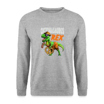 T-Rex Lederhosen Dinosaur Bavarian Cos - Unisex Sweatshirt - salt & pepper - Front - Alina (178cm) & Michal (187cm)