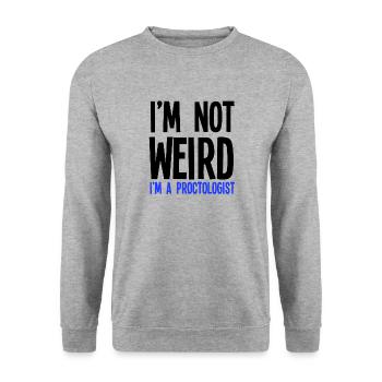 Ich bin nicht seltsam Ich bin ein Proktologe - Unisex Pullover - Weißgrau meliert - Vorne - Alina (178cm) & Michal (187cm)