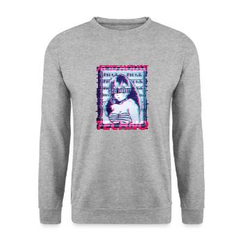 Acid House Techno Glitch Vaporwave Manga Raver DJ - Unisex Pullover - Weißgrau meliert - Vorne - Alina (178cm) & Michal (187cm)