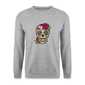 Crâne de sucre, jour des morts, Dia de los Muertos - Sweat-shirt Unisexe - gris chiné - Devant - Alina (178cm) & Michal (187cm)