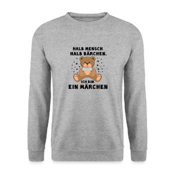 halb Mensch halb Bärchen Ich bin ein Märchen - Unisex Pullover - Weißgrau meliert - Vorne - Alina (178cm) & Michal (187cm)