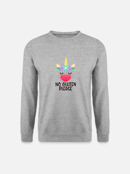 Kein Gluten Bitte niedliche Einhorn tragende Gesichtsmaske - Unisex Pullover - Weißgrau meliert