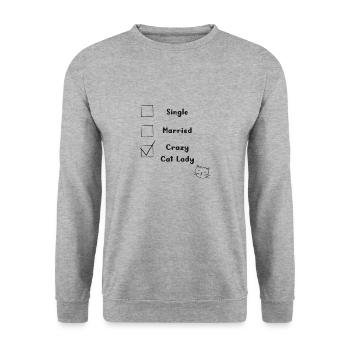 Verrückte Katze Dame Katze Mutter Geschenk - Unisex Pullover - Weißgrau meliert - Vorne - Alina (178cm) & Michal (187cm)