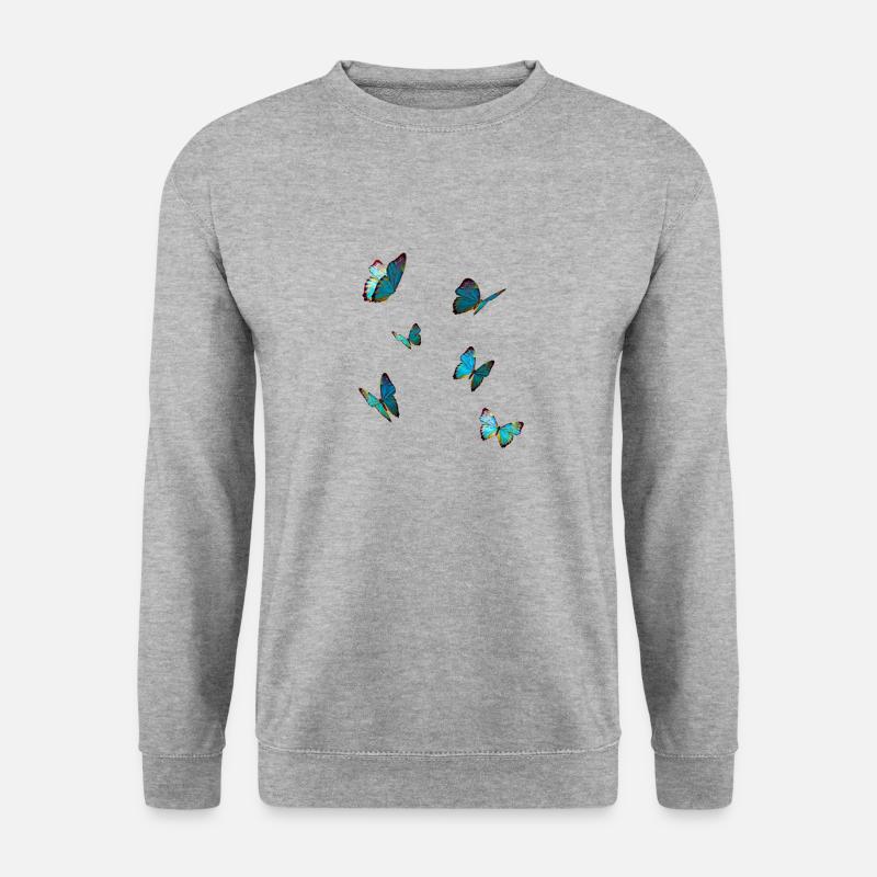 Schmetterlinge Blau - Unisex Pullover - Weißgrau meliert