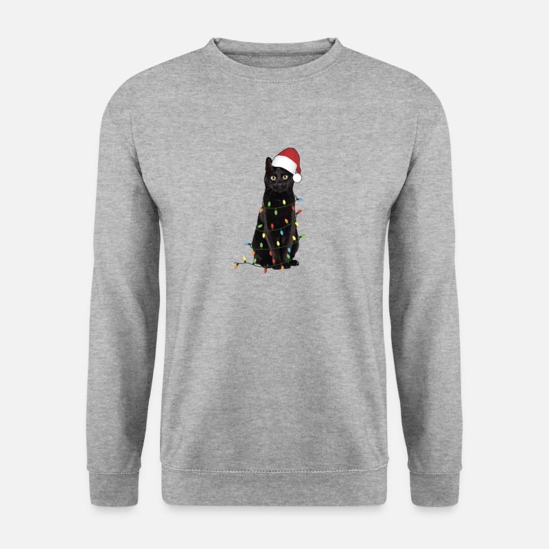 Weihnachten schwarze Katze - Unisex Pullover - Weißgrau meliert