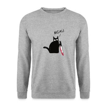 Meow Funny Cat Killer Cat Meme Black Cat - Unisex Sweatshirt - salt & pepper - Front - Alina (178cm) & Michal (187cm)