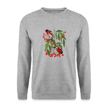 Bouvreuil d'oiseau sur une branche de baies - Sweat-shirt Unisexe - gris chiné - Devant - Alina (178cm) & Michal (187cm)