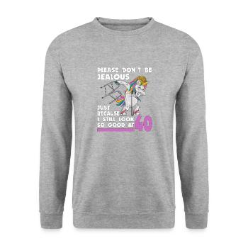 40th birthday 40 years unicorn with rollator stick - Unisex Sweatshirt - salt & pepper - Front - Alina (178cm) & Michal (187cm)