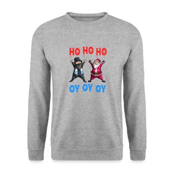 Ho Ho Ho Oy Oy Oy Funny Christmas Santa Hanukkah J - Unisex Sweatshirt - salt & pepper - Front - Alina (178cm) & Michal (187cm)
