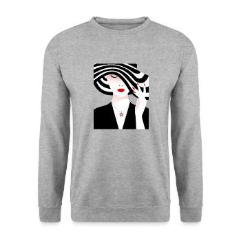Femme au chapeau rayé noir et blanc - Sweat-shirt Unisexe - gris chiné - Devant - Alina (178cm) & Michal (187cm)