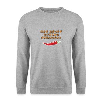 Heißes Zeug kommt durch Chili-Liebhaber - Unisex Pullover - Weißgrau meliert - Vorne - Alina (178cm) & Michal (187cm)