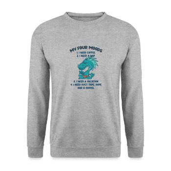 Dragon My Four Moods Drachen Kaffee Chillen - Unisex Pullover - Weißgrau meliert - Vorne - Alina (178cm) & Michal (187cm)