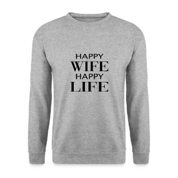 happy wife happy life - Unisex Pullover - Weißgrau meliert - Vorne - Alina (178cm) & Michal (187cm)