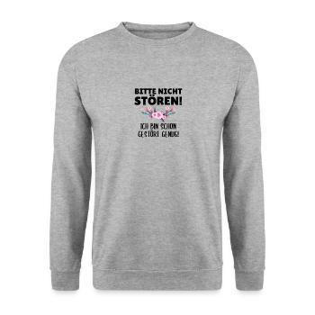 Bitte nicht stören! ich bin schon gestört genug! - Unisex Pullover - Weißgrau meliert - Vorne - Alina (178cm) & Michal (187cm)