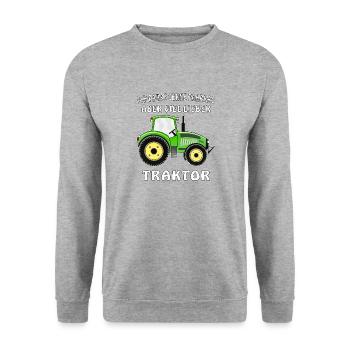 ICH FAHRE GERNE FAHRRAD ABER VIEL LIEBER TRAKTOR - Unisex Pullover - Weißgrau meliert - Vorne - Alina (178cm) & Michal (187cm)