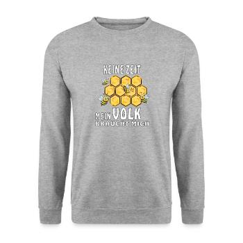 BIENE KEINE ZEIT MEIN VOLK BRAUCHT MICH - Unisex Pullover - Weißgrau meliert - Vorne - Alina (178cm) & Michal (187cm)