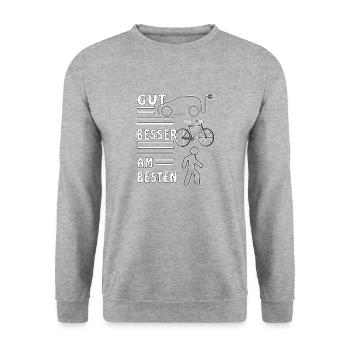 AUTO FAHRRAD FUßGÄNGER GUT BESSER AM BESTEN - Unisex Pullover - Weißgrau meliert - Vorne - Alina (178cm) & Michal (187cm)