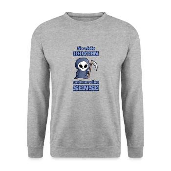 So Viele Idioten Und Nur Eine Sense Sensenmann Tod - Unisex Pullover - Weißgrau meliert - Vorne - Alina (178cm) & Michal (187cm)