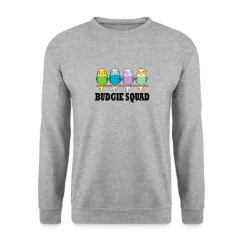 Équipe de perroquet drôle de Budgie Squad - Sweat-shirt Unisexe - gris chiné - Devant - Alina (178cm) & Michal (187cm)