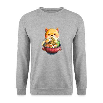 Kawaii Shiba Inu Nudeln Netter Hund Ramen Otaku Weea - Unisex Pullover - Weißgrau meliert - Vorne - Alina (178cm) & Michal (187cm)