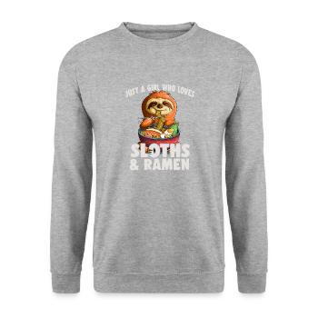 Nur ein Mädchen, das Faultier und Ramen Kawaii Faultier liebt - Unisex Pullover - Weißgrau meliert - Vorne - Alina (178cm) & Michal (187cm)