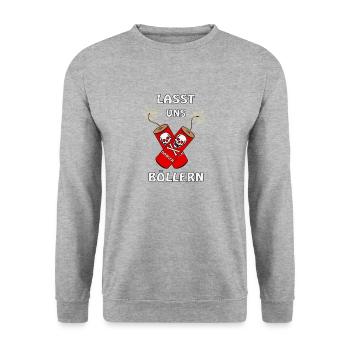 LASST UNS BÖLLERN - Unisex Pullover - Weißgrau meliert - Vorne - Alina (178cm) & Michal (187cm)