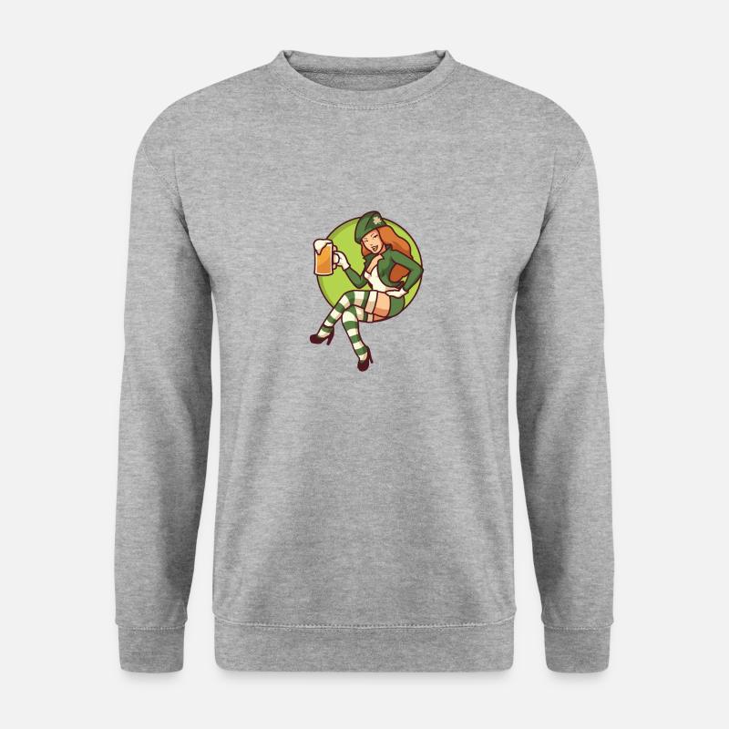 Koboldmädchen mit Bierkrug - Unisex Pullover - Weißgrau meliert