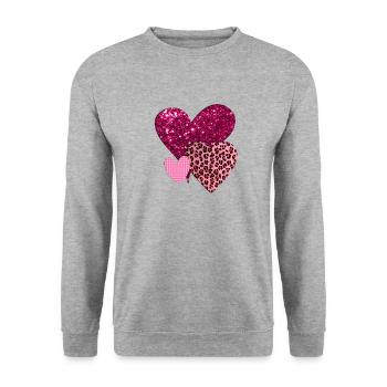 Hübsche rosa Herzen - Unisex Pullover - Weißgrau meliert - Vorne - Alina (178cm) & Michal (187cm)