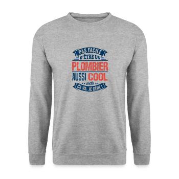 Pas Facile D'Être Un Plombier Aussi Cool - Sweat-shirt Unisexe - gris chiné - Devant - Alina (178cm) & Michal (187cm)