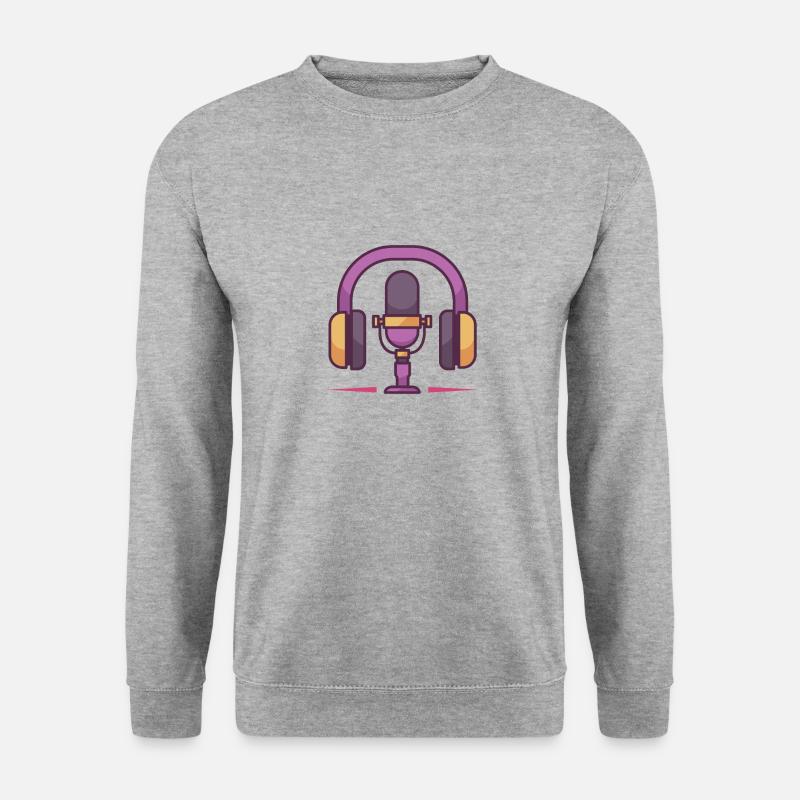 Mikrofon- und Kopfhörerset - Unisex Pullover - Weißgrau meliert