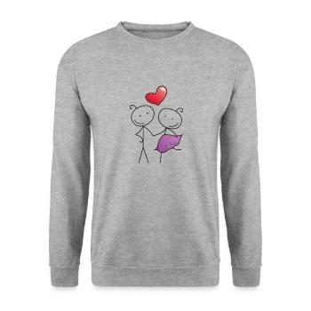 Stick figure couple in love with a heart | Cartoon - Unisex Sweatshirt - salt & pepper - Front - Alina (178cm) & Michal (187cm)