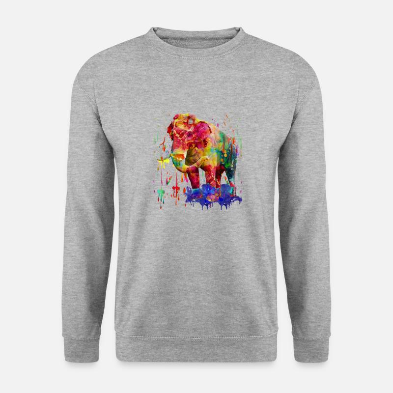 Bunter Elephant, Elefant - Unisex Pullover - Weißgrau meliert