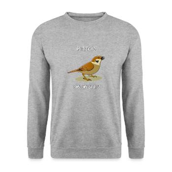 MIR EGAL BIN EIN SPATZ - Unisex Pullover - Weißgrau meliert - Vorne - Alina (178cm) & Michal (187cm)