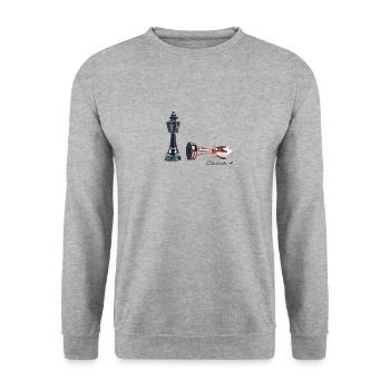 Metallic chess pieces illustration with inscription - Unisex Sweatshirt - salt & pepper - Front - Alina (178cm) & Michal (187cm)