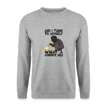 Schweißer Schweißen Schweißerhelm Metaller - Unisex Pullover - Weißgrau meliert - Vorne - Alina (178cm) & Michal (187cm)
