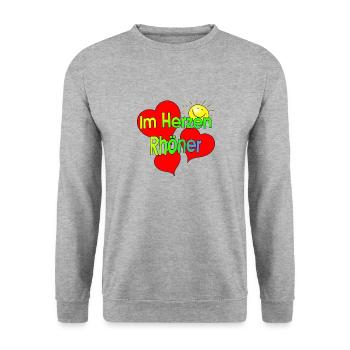 Im Herzen bist du Rhöner. Heimatliebe, Rhön - Unisex Pullover - Weißgrau meliert - Vorne - Alina (178cm) & Michal (187cm)