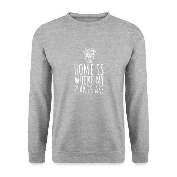 Zuhause ist, wo meine Pflanzen Pflanzen- und Gartengeschenk sind - Unisex Pullover - Weißgrau meliert - Vorne - Alina (178cm) & Michal (187cm)