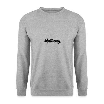 Anthony benutzerdefinierte Text Geburtstagsname - Unisex Pullover - Weißgrau meliert - Vorne - Alina (178cm) & Michal (187cm)