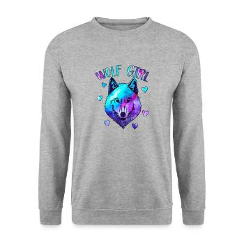 Wolf Girl - Unisex Pullover - Weißgrau meliert - Vorne - Alina (178cm) & Michal (187cm)