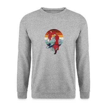 Spirit japonais Renard | Rétro vintage - Sweat-shirt Unisexe - gris chiné - Devant - Alina (178cm) & Michal (187cm)